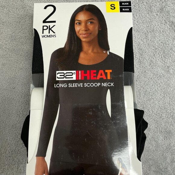 32 Degrees Women's S 2 Pack Long Sleeve Scoop Neck Black Thermal Tops M0689 - Picture 2 of 5